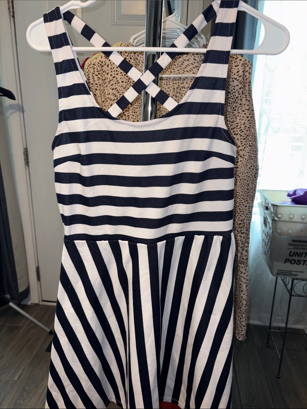 H&M Navy and White Striped Crisscross Back Dress size small